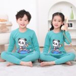 2 pièces surpyjama à manches longues pour enfants à motif panda Bleu 12-14 ans