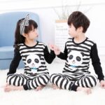 2 pièces surpyjama à manches longues pour enfants à motif panda Noir 12-14 ans