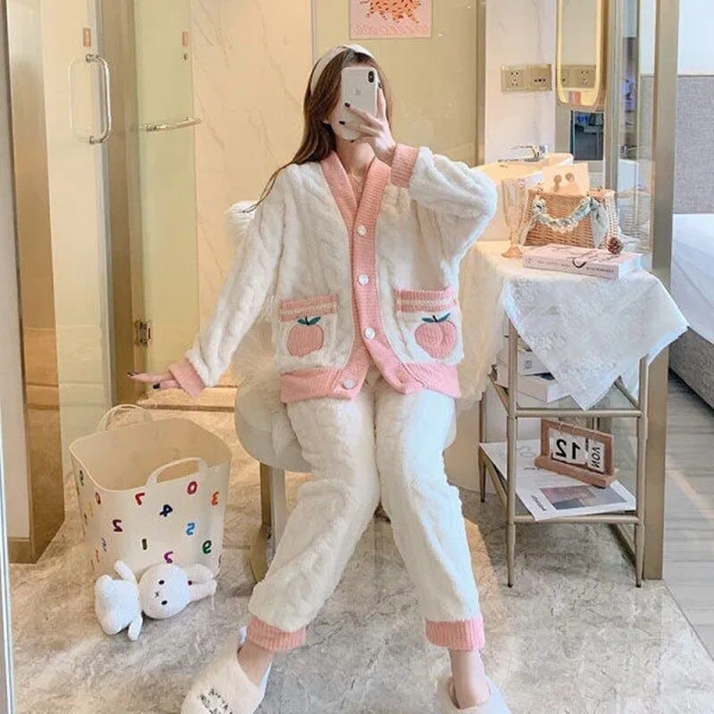 Ensemble 2 pièces surpyjama chaud en flanelle pour adolescents avec pochette_13