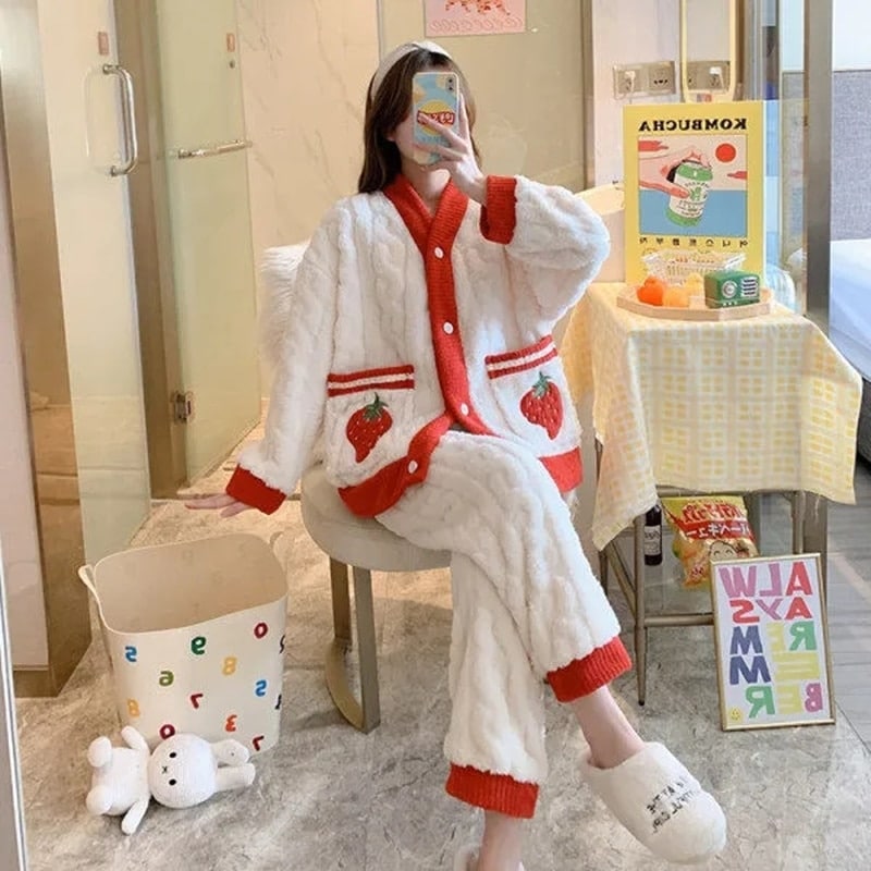 Ensemble 2 pièces surpyjama chaud en flanelle pour adolescents avec pochette_16