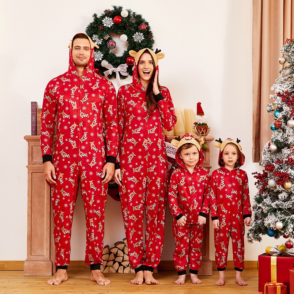 Ensemble de surpyjama de famille en mosaïque de renne pour noël_3