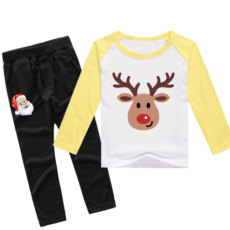 Ensemble de surpyjama imprimé renne pour enfant en coton doux Jaune 11-12 ans