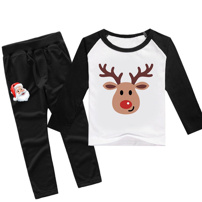 Ensemble de surpyjama imprimé renne pour enfant en coton doux Noir 11-12 ans