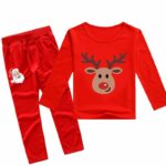 Ensemble de surpyjama imprimé renne pour enfant en coton doux Rouge 11-12 ans