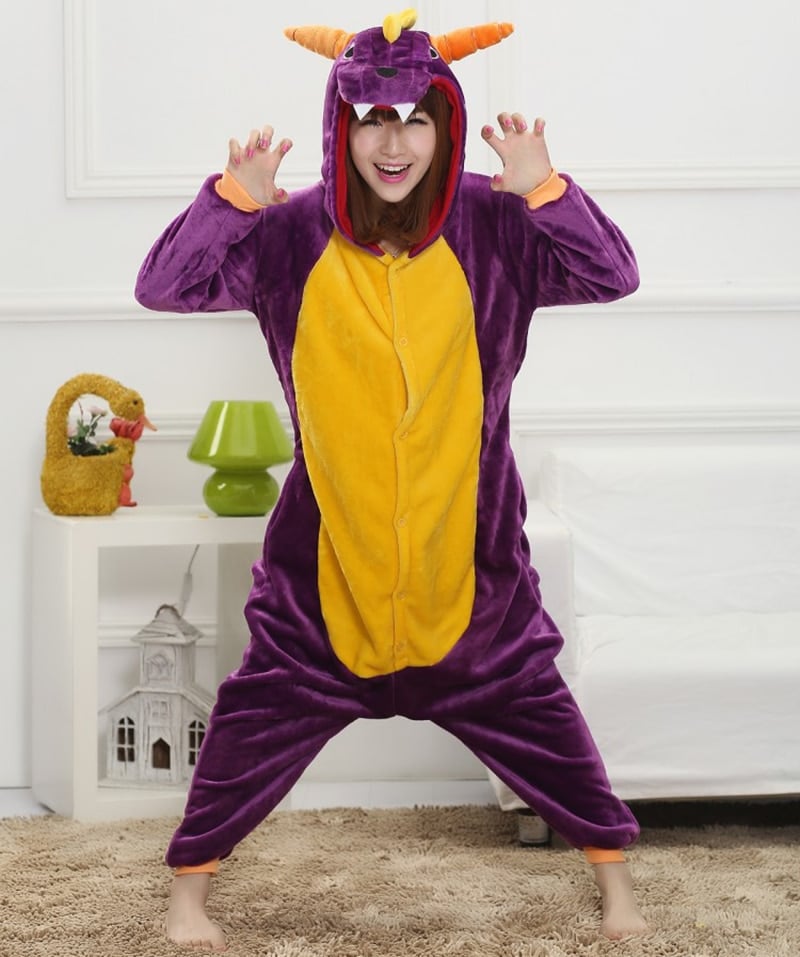 Surpyjama Dragon violet en polyester épais et doux pour femme Violette XL