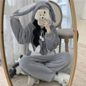 Surpyjama à capuche en forme de lapin pour femme en coton Lapin XL