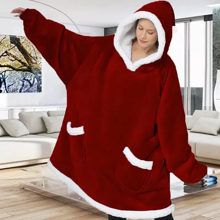 Surpyjama à capuche surdimensionné polaire en flanelle pour homme et femme Rose