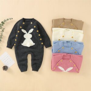 Surpyjama à imprimé lapin tricoté en coton pour bébé_1
