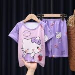 Surpyjama à manches courtes en coton pour enfant à motif chat_22