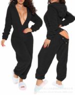 Surpyjama à manches longues avec capuche pour femme en polyester Noire S