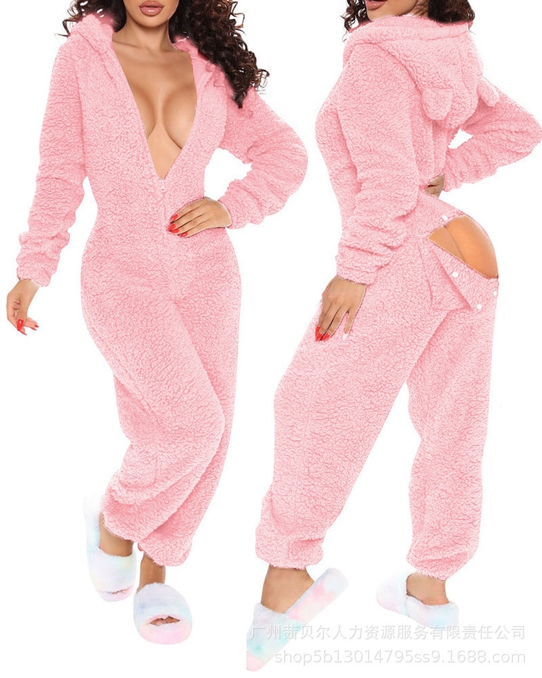 Surpyjama à manches longues avec capuche pour femme en polyester Rose S
