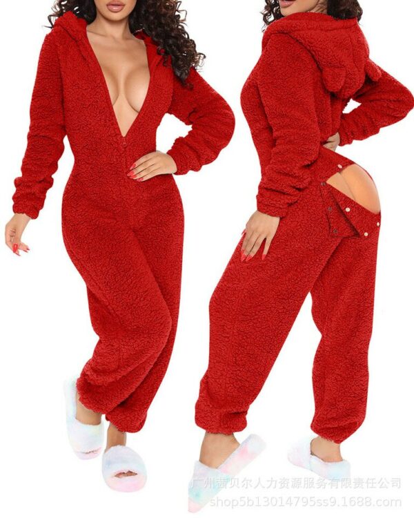 Surpyjama à manches longues avec capuche pour femme en polyester Rouge S