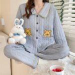 Surpyjama à manches longues en flanelle polaire pour femme Bleue M