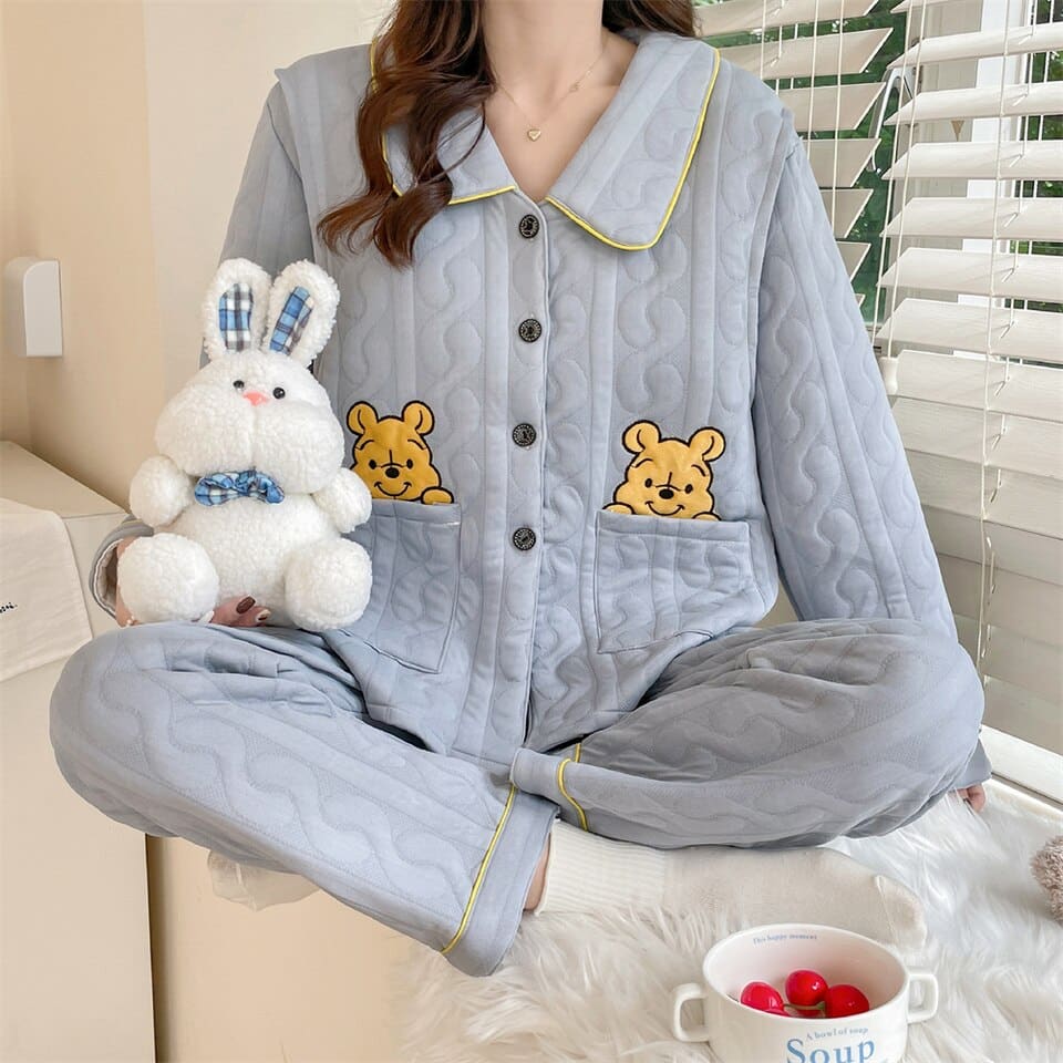 Surpyjama à manches longues en flanelle polaire pour femme Bleue M