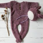 Surpyjama à oreilles de lapin tricoté aux pieds pour bébé Violette