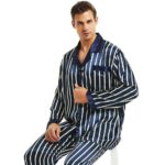 Surpyjama à rayures en Satin de soie pour homme Bleue marine S