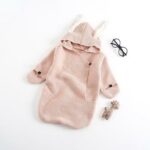 Surpyjama avec oreilles de lapin tricotées pour bébé en coton Rose 6mois
