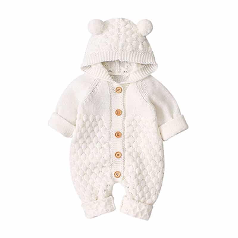 Surpyjama chaud à col rond en tricot pour bébé Blanche 3mois