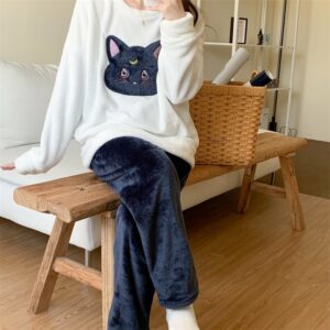 Surpyjama d'hiver pour femme en flanelle avec motif chat_1
