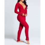 Surpyjama de noël à col V pour femme en polyester Rouge S