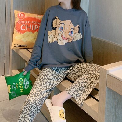 Surpyjama design simple imprimé Disney le roi Lion pour femmes Gris XXL