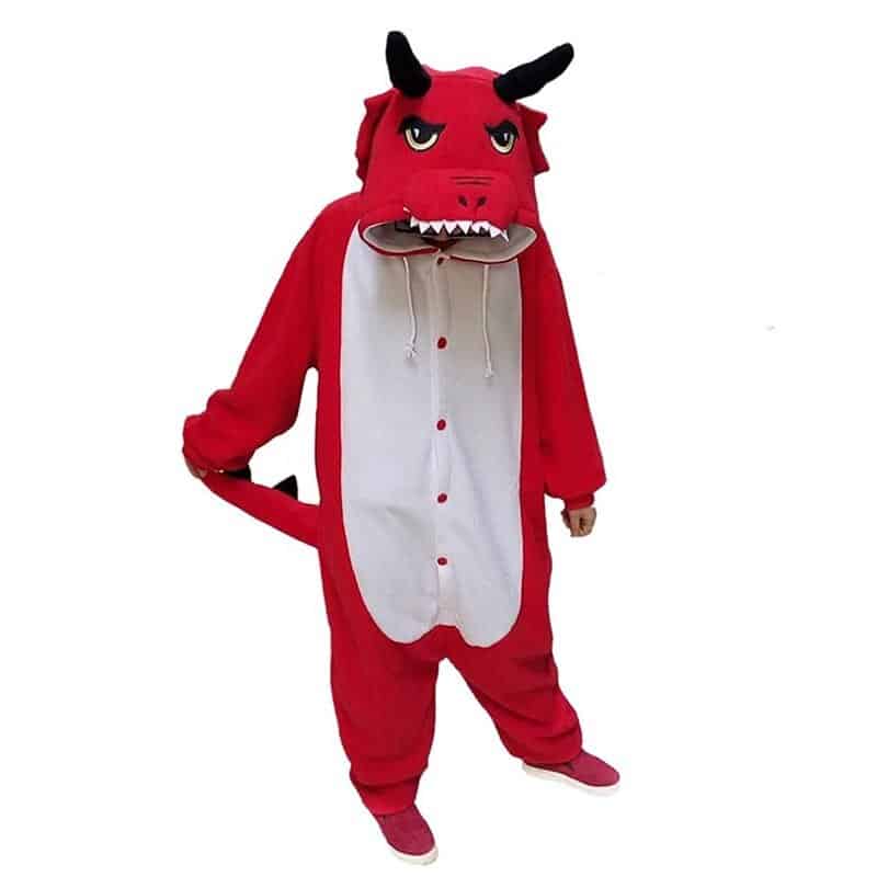 Surpyjama dragon rouge pour adulte en acétate de haute qualité_3