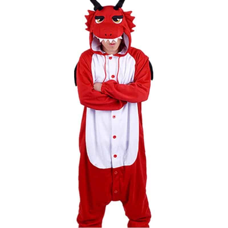 Surpyjama dragon rouge pour adulte en acétate de haute qualité_6