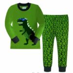 Surpyjama en coton à manches longues avec motif dinosaure Verte 90CM