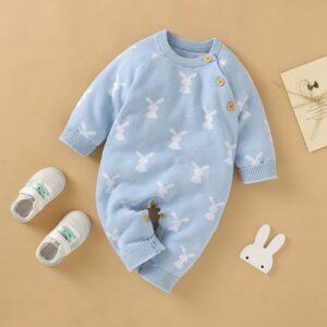 Surpyjama en coton tricoté pour bébé à motif lapin_1