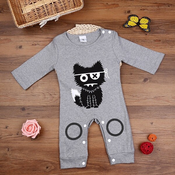 Surpyjama en coton une pièce pour enfant avec imprimé loup Grise 24mois