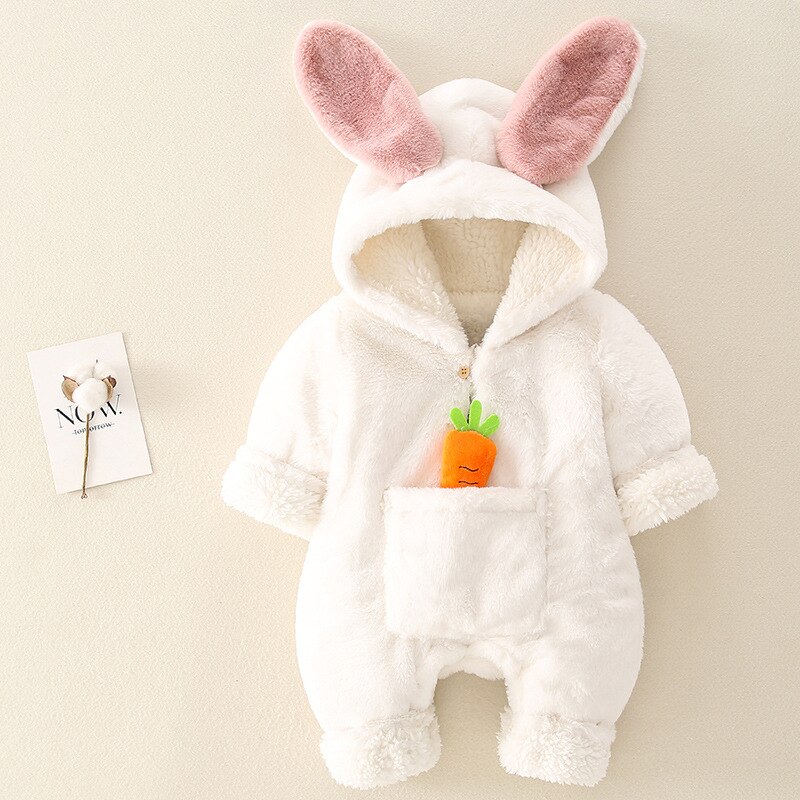 Surpyjama lapin d'hiver à doublure épaisse en coton pour bébé_4