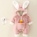 Surpyjama lapin d'hiver à doublure épaisse en coton pour bébé Rose Chine 12mois