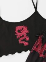 Surpyjama léger en polyester à imprimé dragon chinois pour femme_2