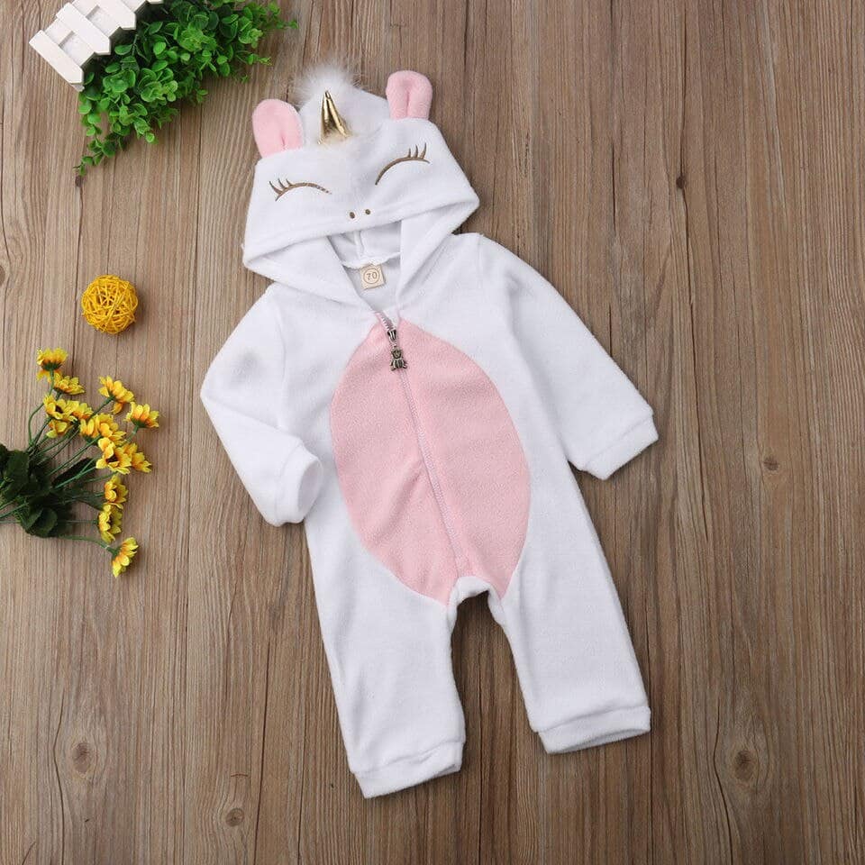 Surpyjama licorne en flanelle avec fermeture éclaire pour enfant Blanche 24mois