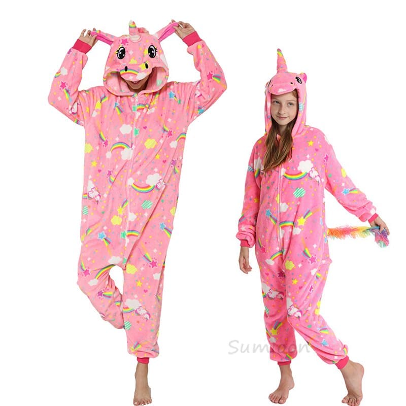Surpyjama licorne épais et chaud pour ado en coton 88-100CM