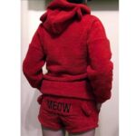 Surpyjama polaire à capuche et short en flanelle pour femme Rouge S - XL