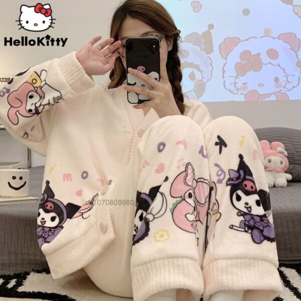 Surpyjama polaire à motif dessin en peluche pour femme_1