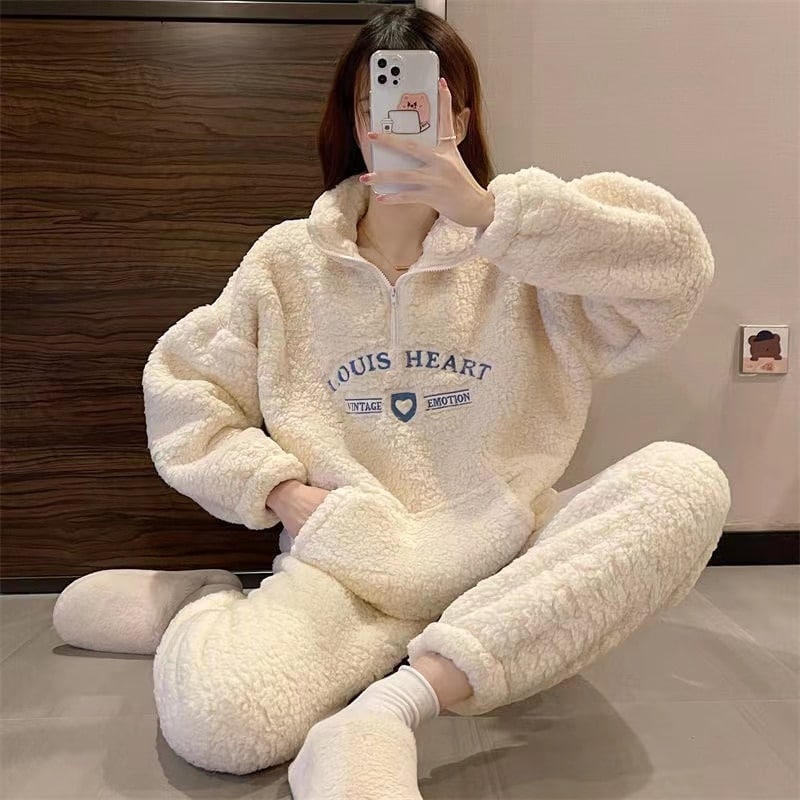 Surpyjama polaire doux et chaud en velours corail Beige M