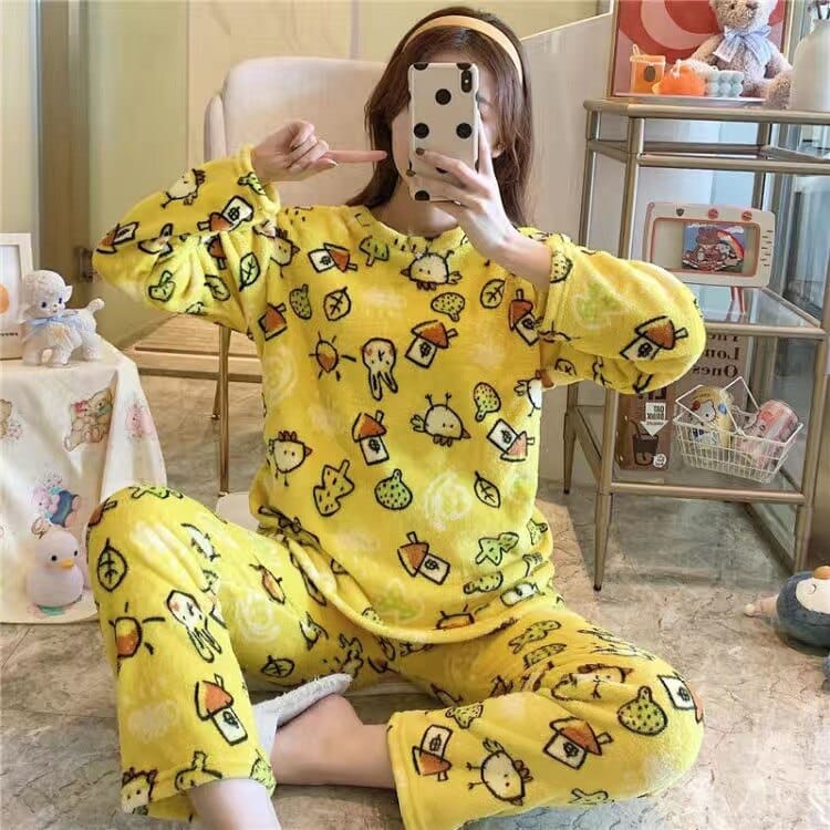 Surpyjama pour femme en flanelle polaire doux et chaud Jaune S