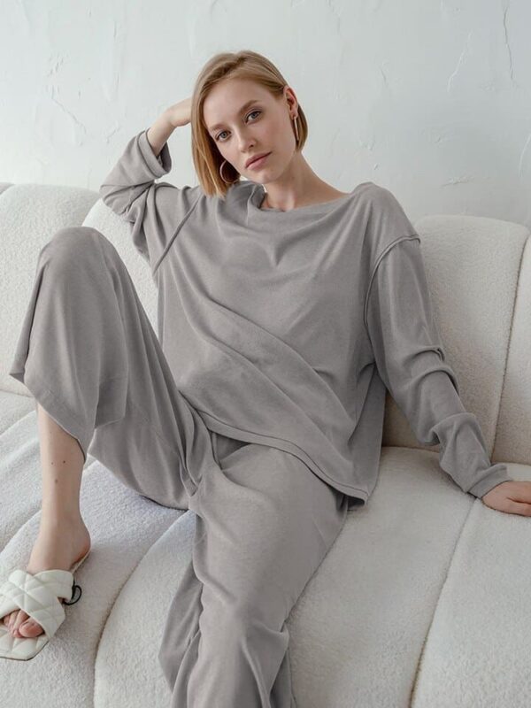 Surpyjama tricoté en polyester à manches longues pour femme_1