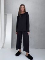 Surpyjama tricoté en polyester à manches longues pour femme_5
