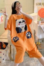 Suryjama orange imprimé Panda pour femmes_3