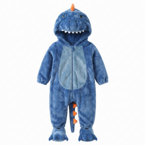surpyjama combinaison bébé dinosaure bleu à capuche et fermeture éclair ventrale