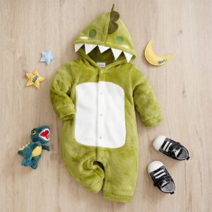 grenouillère bébé en polaire à capuche dinosaure vert
