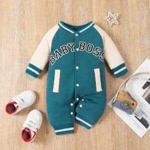 grenouillère bébé baby boss verte style teddy baseball