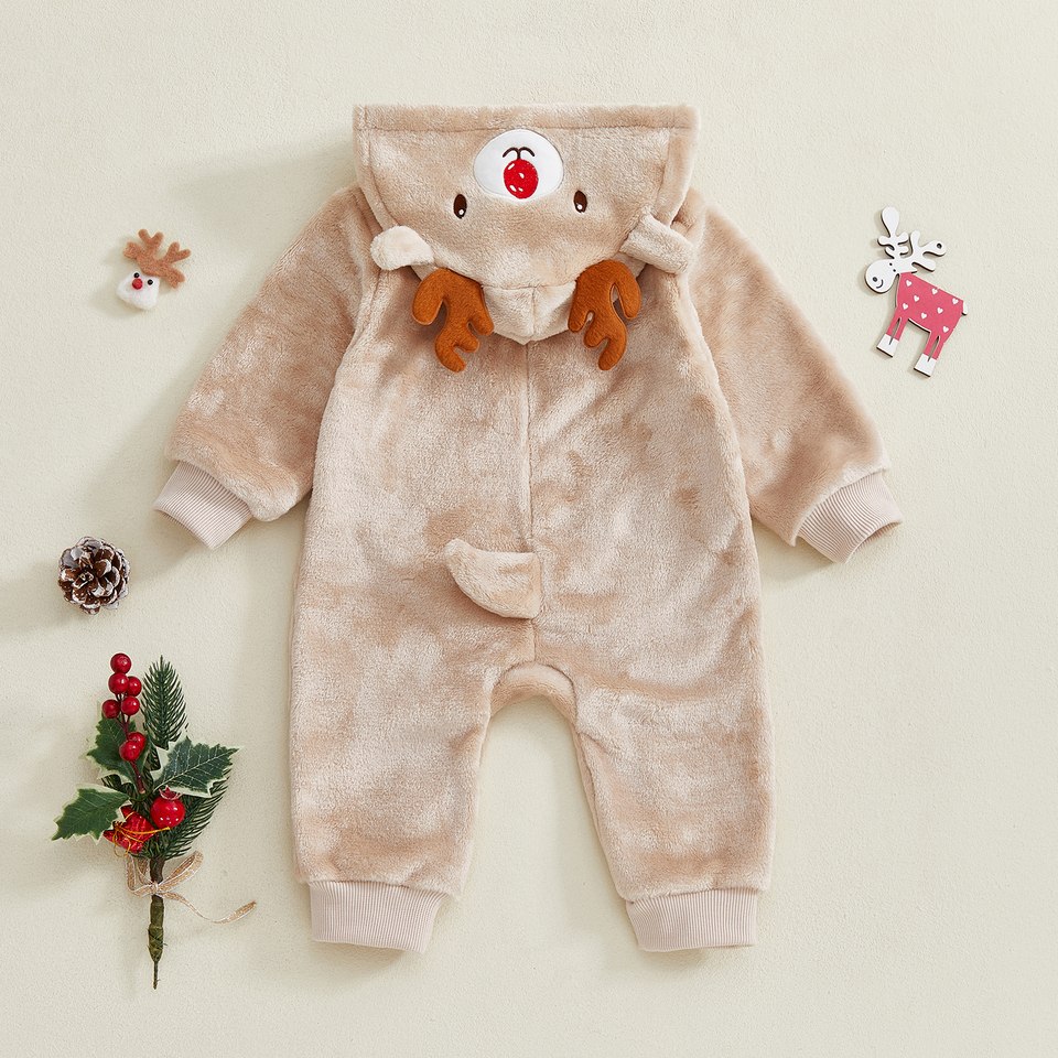 Combinaison bébé renne en peluche beige vue de dos avec petite queue