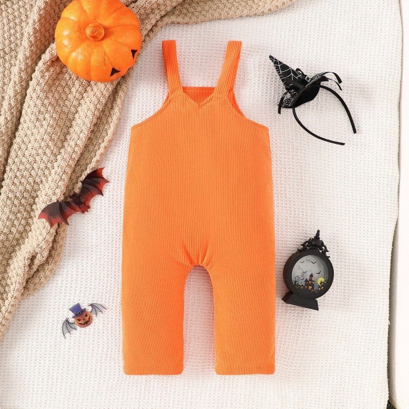 Salopette bébé citrouille orange vue de dos avec bretelles