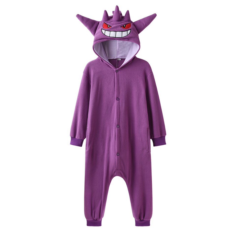 Combinaison Ectoplasma violette posée à plat, vue de face avec boutons-pression